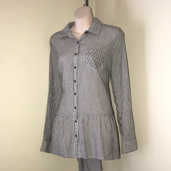 NWOT Peplum tunic striped button down long sleeve - Picture 6 of 8